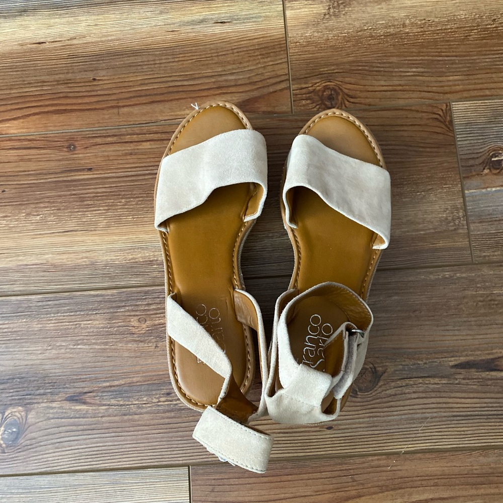 Franco Sarto Jovie Cream Suede Platform Sandals - Picture 3 of 6